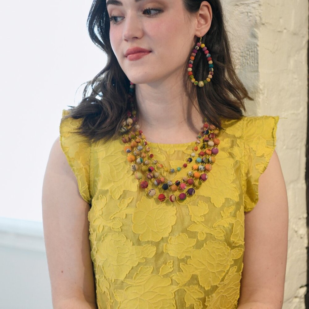 Fair Trade NWT Linked Beads 4 Strands Necklace Handmade Upcycled Kantha Fabric - Picture 5 of 16
